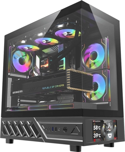 Počítačová skrinka DarkFlash DS950V s IPS displejom, čierna, 6 ventilátorov