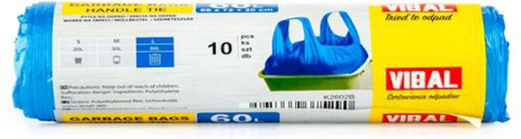 Vrecia na odpad s uškami 60 l, 10 ks, modré