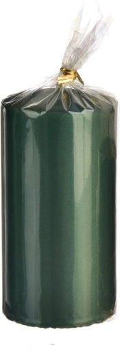 Dekoratívna valcová sviečka v matnej metalickej zelenej farbe 14 cm