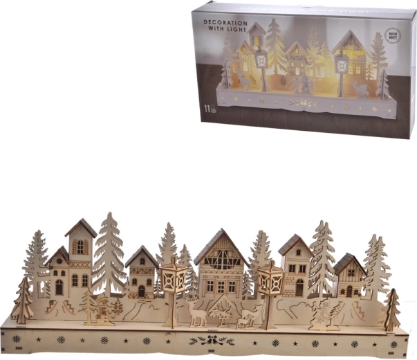 Drevený domček s LED osvetlením hnedý 45 × 6 × 15 cm