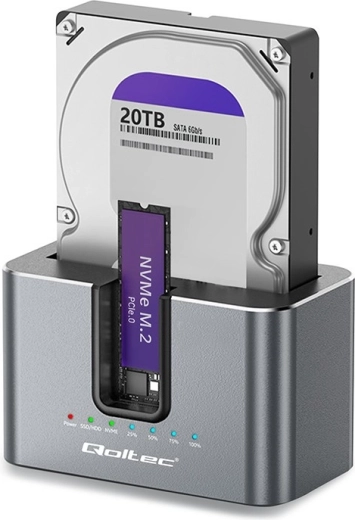 Qoltec dokovacia stanica 2v1 pre HDD/SSD SATA a M.2 NVMe s klonovaním, USB-C 10 Gb/s