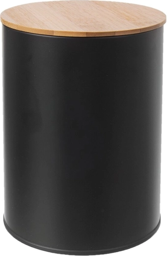 Plechová dóza s bambusovým viečkom, priemer 11 cm, čierna