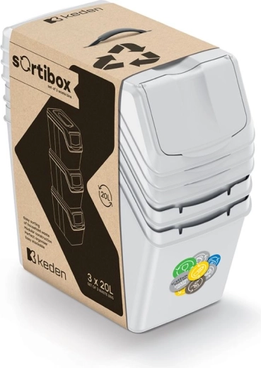 Sada košov na triedený odpad Sortibox 3×20 l, popolavo sivá