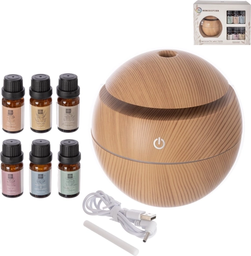 Elektrický aroma difuzér béžový s USB napájaním + sada 6 vôní 10 ml