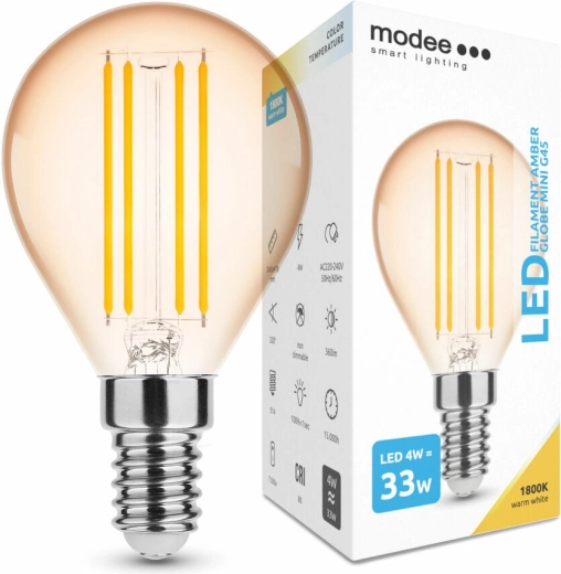 Modee stmievateľná LED filamentová žiarovka Amber Globe Mini G45 E14 4 W