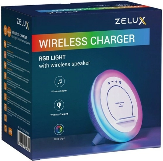 Zelux bezdrôtová nabíjačka, reproduktor a RGB osvetlenie 3v1