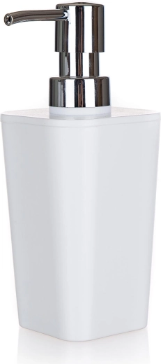 Biely plastový dávkovač mydla 7,3 × 7,3 × 17 cm