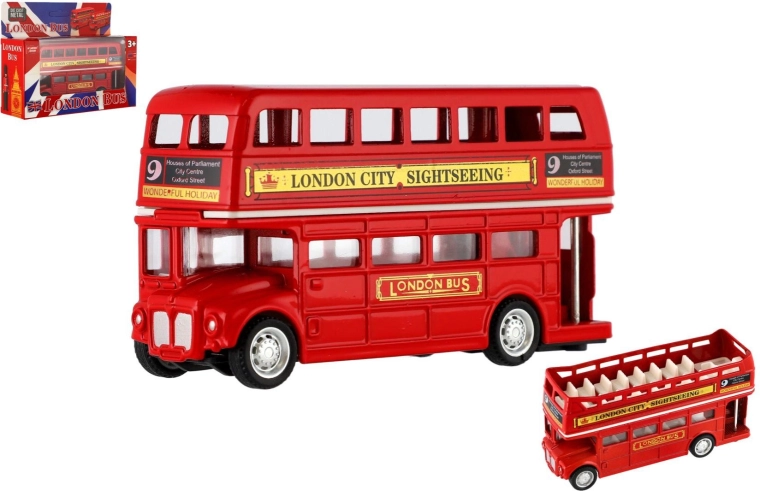 Kovový londýnsky poschodový autobus so spätným chodom
