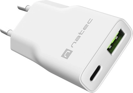 Natec Ribera GaN slim sieťová nabíjačka 20 W USB-C + USB-A