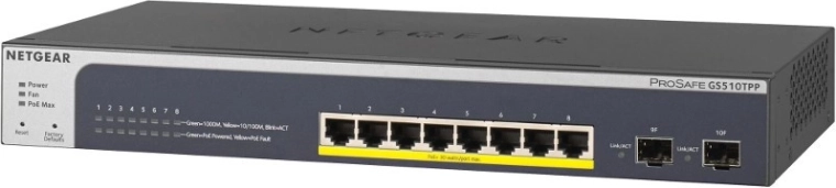 Prepínač NETGEAR GS510TPP 8×1Gb PoE+ s 2× SFP (190 W)