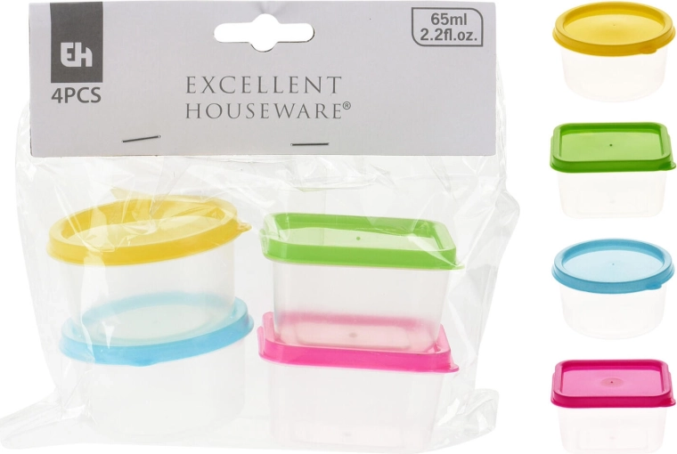 Mini dózy 65 ml – sada 4 ks, okrúhle a štvorcové, mix farieb