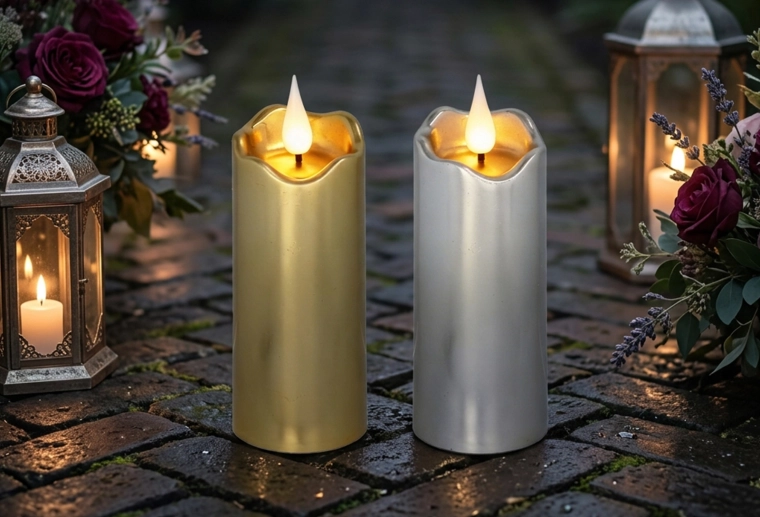 LED sviečka 5 × 13 cm v zlatej a striebornej farbe