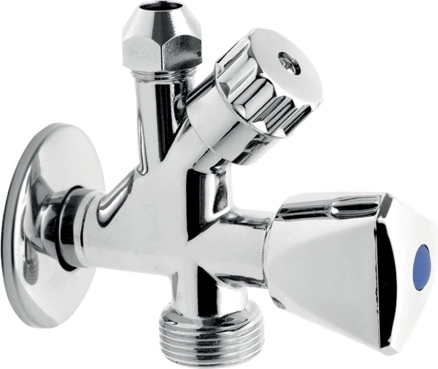 Kombinovaný rohový ventil pre práčku so spätnou klapkou 3/8" x 1/2" x 3/4"