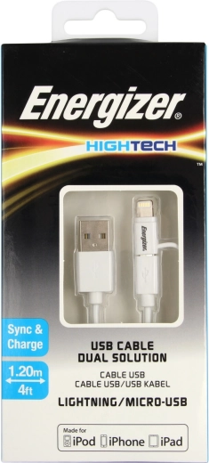 Energizer univerzálny nabíjací kábel Lightning/Micro USB 2,4 A 1,2 m biely