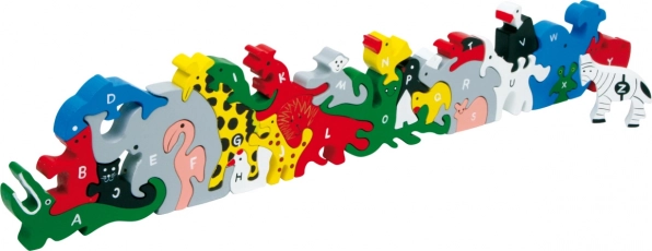 Drevené puzzle zvieratá s písmenami a číslicami