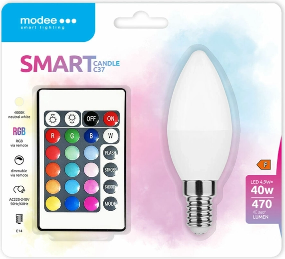 Modee inteligentná LED žiarovka Candle C35 4,9 W E14 RGB+W 470 lm s ovládačom