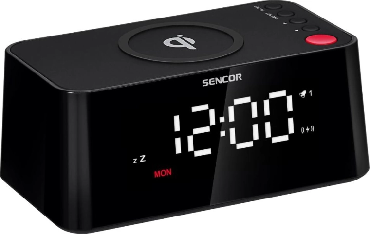 Digitálny budík Sencor s bezdrôtovým nabíjaním Qi