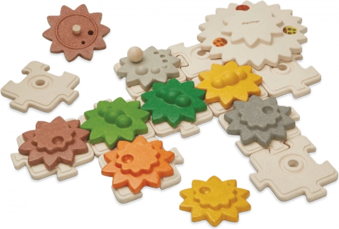 PlanToys drevená sada ozubených kolies a puzzle