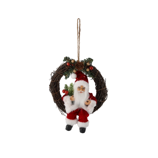 Vianočný závesný veniec s Mikulášom (červený) 18 cm – 1 kus