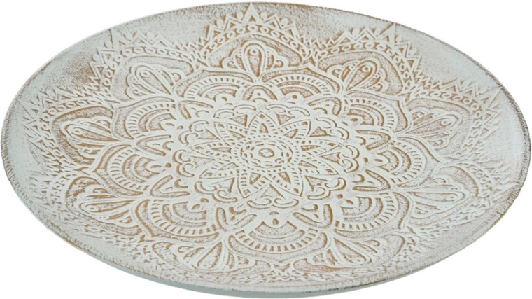 Dekoratívny drevený podnos biely so zlatými detailmi 30 cm