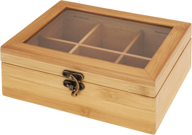 Drevený bambusový box na čaj 21 × 16 × 7,5 cm, 6 priečinkov