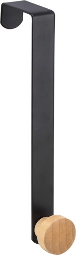 Jednoduchý závesný háčik na dvere do kúpeľne, čierny s bambusom 20 cm