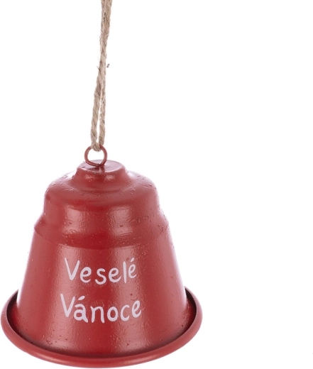 Kovový vianočný zvonček s nápisom Veselé Vianoce červený 7 cm