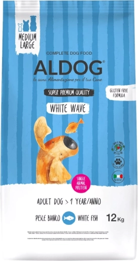 Aldog White Wave granule pre dospelé psy stredných a veľkých plemien s bielou rybou 12 kg