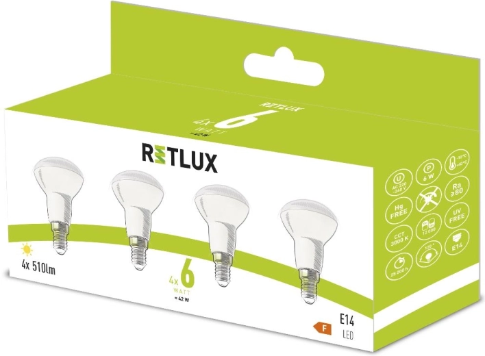 LED žiarovka Retlux R50 E14 6 W teplá biela - 4 ks