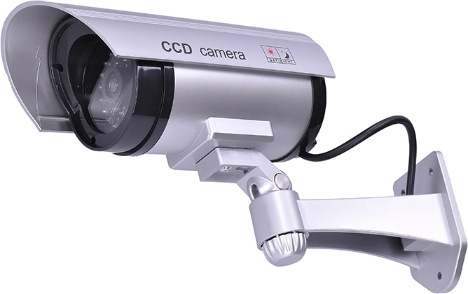 Solight maketa bezpečnostnej kamery s LED diódou, IP44, strieborná - 1 kus