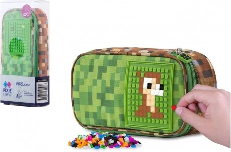 Pixie crew poschodový oválny peračník so silikónovým pixelovým panelom zeleno-hnedý