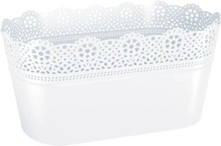 Plastový truhlík s čipkou 28,5 cm – biely
