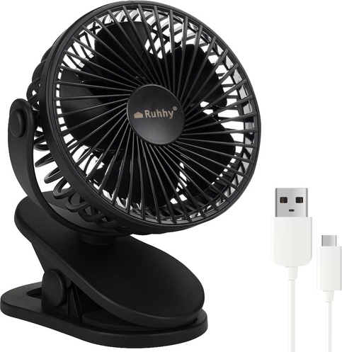 Bezdrôtový stolový ventilátor s klipom Ruhhy, čierny, USB‑C 1200 mAh