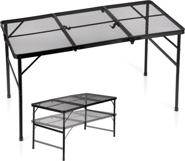 Skladací turistický stôl Vilde 2v1, nastaviteľná výška, čierny 120 × 60 cm