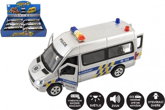 Policajné auto so svetlom a zvukom, 15 cm, kov/plast, na spätné natiahnutie