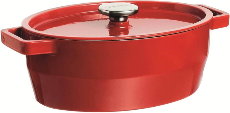 Liatinový kastról s pokrievkou PYREX 6 l, 33 × 25 cm, červený