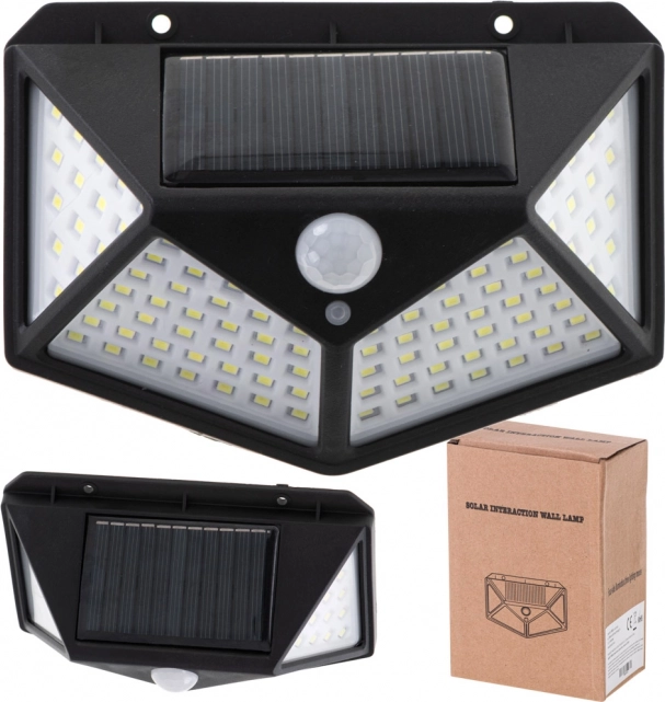 Solárne nástenné LED svietidlo so senzorom pohybu a súmraku 100 LED