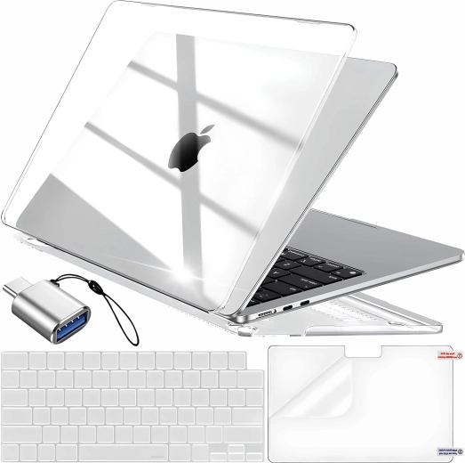 Renew Force priehľadné ochranné puzdro pre MacBook Air 13,6" (M2 2022 / M3 2024 / M4 2025) s krytom klávesnice, fóliou na displej a adaptérom USB‑C na USB 3.0 - 1 kus
