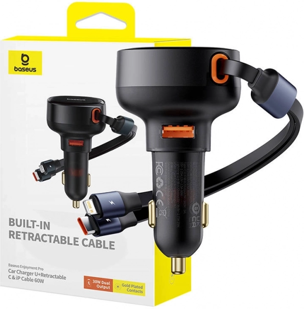 autonabíjačka BASEUS Enjoyment 60 W s USB, USB‑C a Lightning, čierna