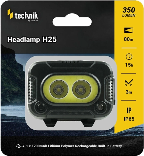 Čelovka Technik MT-H25 s pogumovaním, CREE XPG-2 a COB LED, USB‑C, červené svetlo a stroboskop