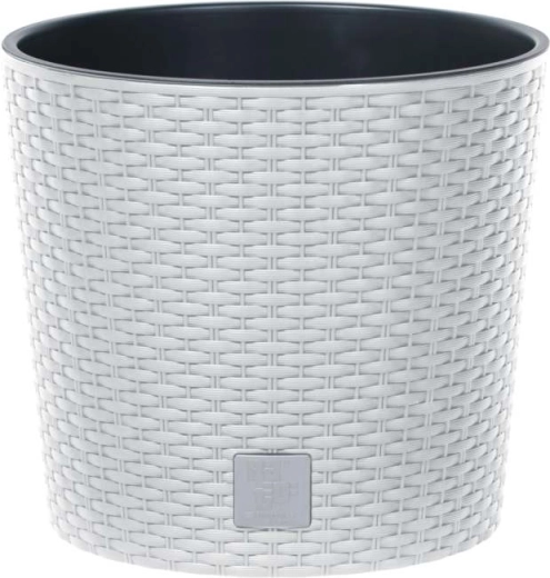 Plastový kvetináč s ratanovým vzhľadom PROSPERPLAST Rato Round 30 cm, biely