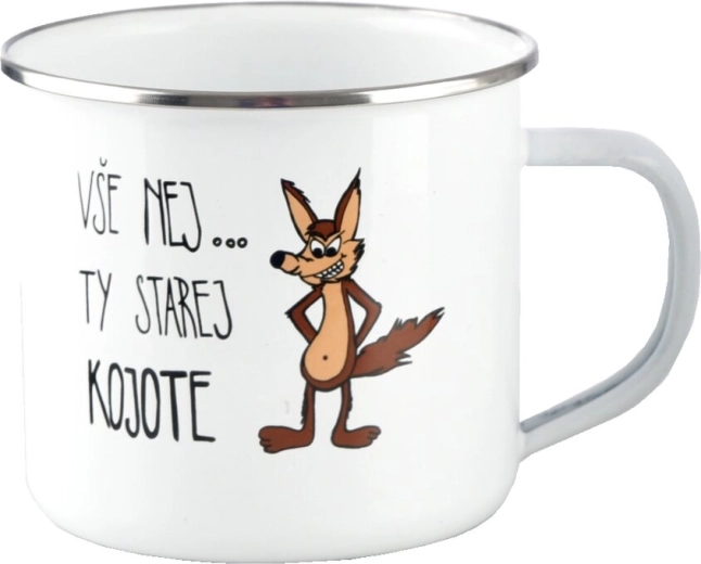 Biely smaltovaný plecháčik Kojot 500 ml