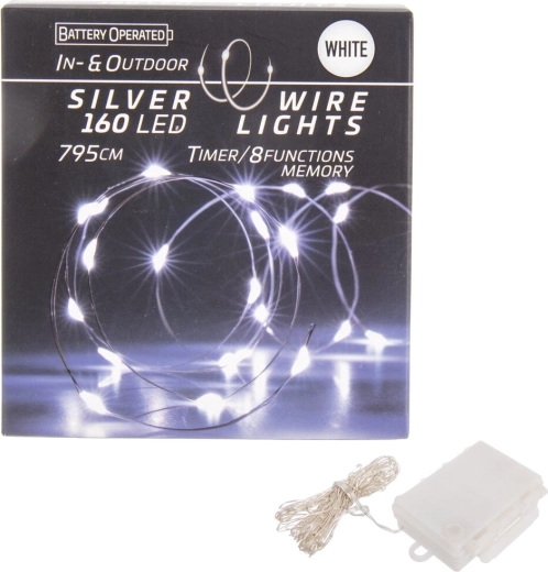 LED svetelná reťaz na drôtiku 160 LED biela s časovačom do interiéru aj exteriéru