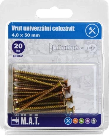 Univerzálne skrutky s plným závitom 4,0 × 50 mm, pozinkované, 20 ks