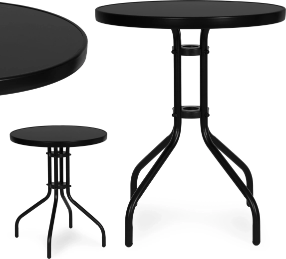 Záhradný okrúhly stôl 60 cm z tvrdeného skla, čierny MULTIGARDEN