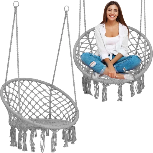 Závesné kreslo boho sivé