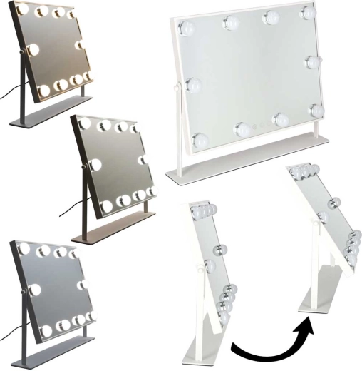 LED kozmetické zrkadlo s 10 žiarovkami, 3 farby svetla, biele