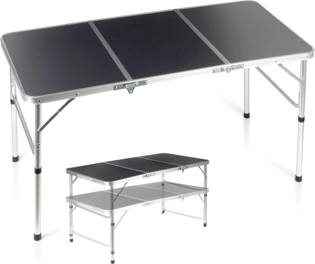 Skladací turistický stôl 2v1 s nastaviteľnou výškou 120 × 60 cm, grafitový Vilde