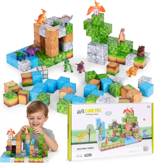 Magnetické stavebné kocky pre deti 114 ks – dinosaury