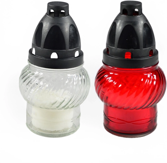 Sklenená cintorínska lampa 14 cm s parafínovou sviečkou (mix farieb)